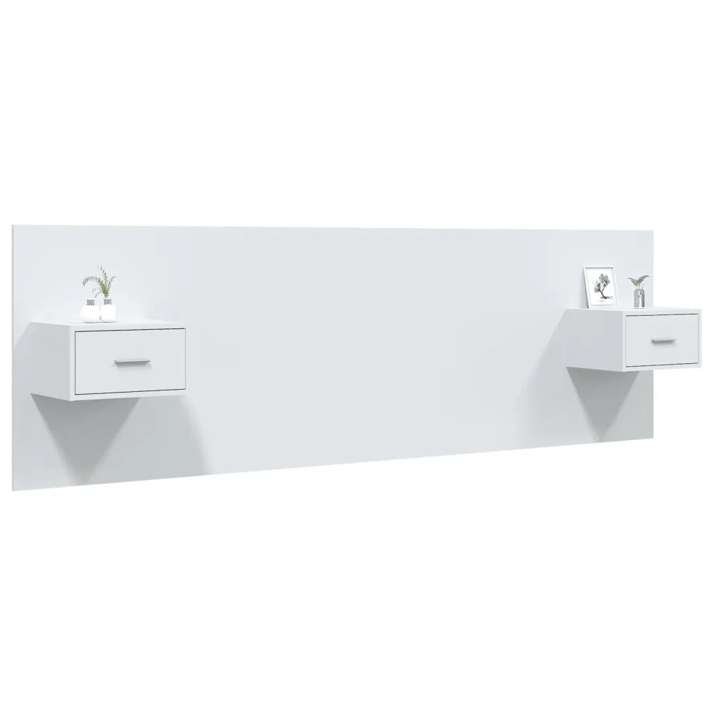 Testiera per Letto con Comodini in Legno Multistrato Bianco 3115700