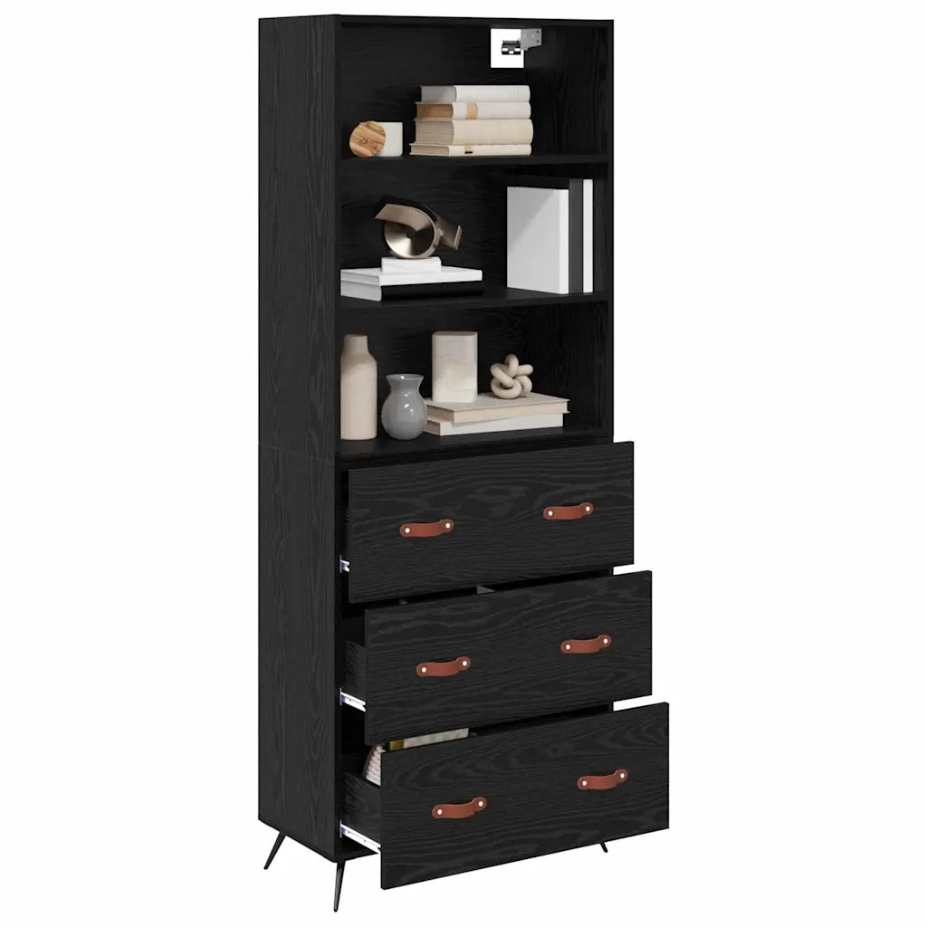 Credenza-Buffet-Armadio da cucina Rovere nero 69,5 x 34 x 180 cm Legno multistrato 260625