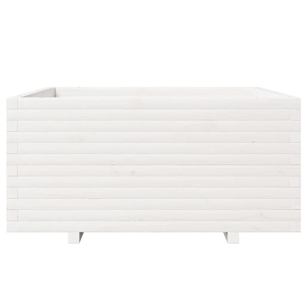 Fioriera da Giardino-Vaso da Esterno Bianca 100x100x49,5 Legno Massello di Pino