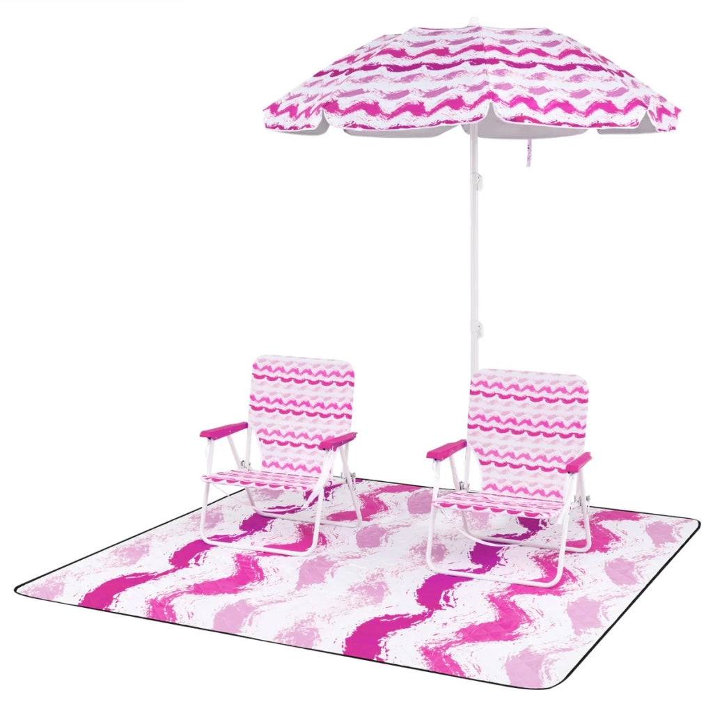 Set di 2 sedie da spiaggia pieghevoli 56 x 51 x 69 cm con ombrellone basculante e telo impermeabile in rosa 20_0011776