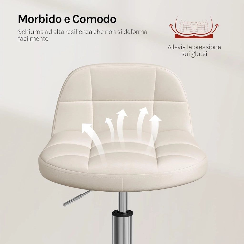 Sgabello con Ruote, Sedia da Trucco, Altezza Regolabile per Estetista Parrucchiere, Tattoo Studio e Salone, Velluto, Crema