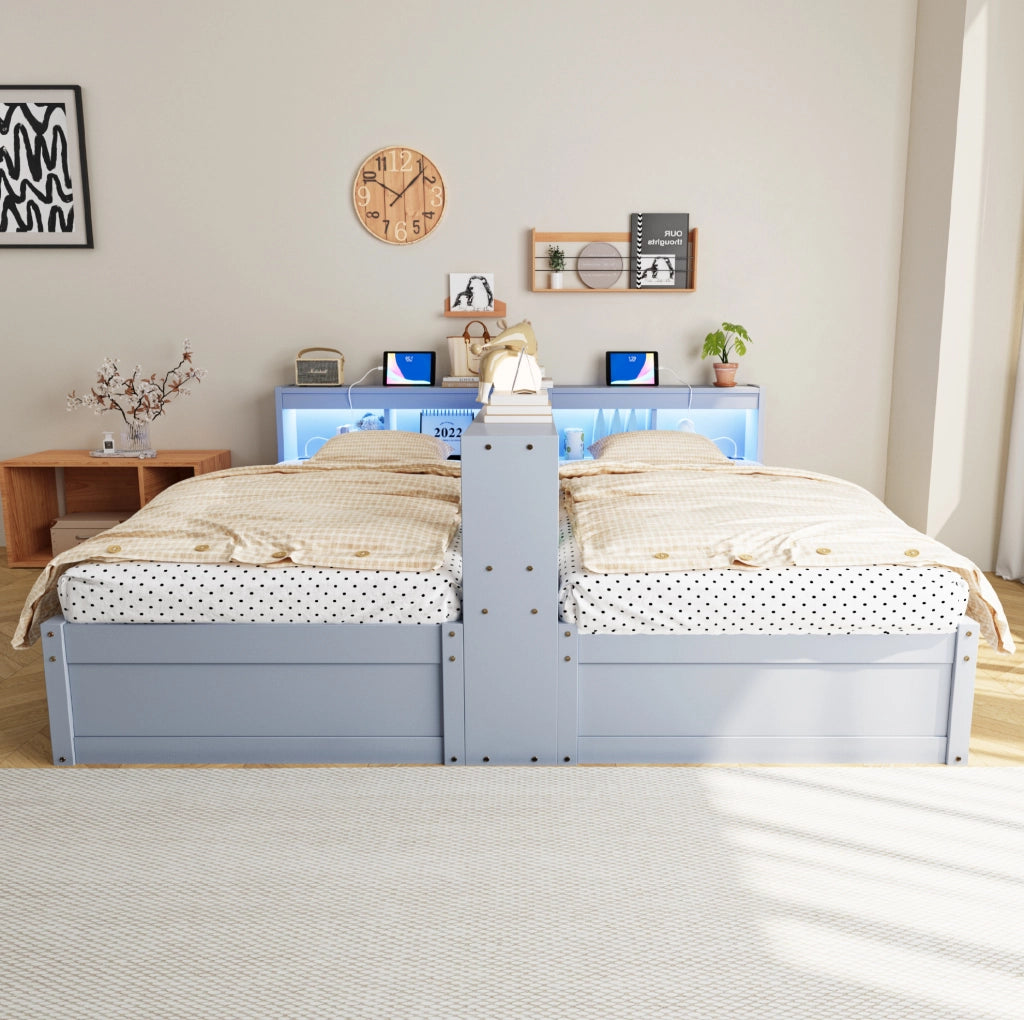 Letto multifunzionale 90/180×200 cm con LED; prese integrate e contenitore; grigio