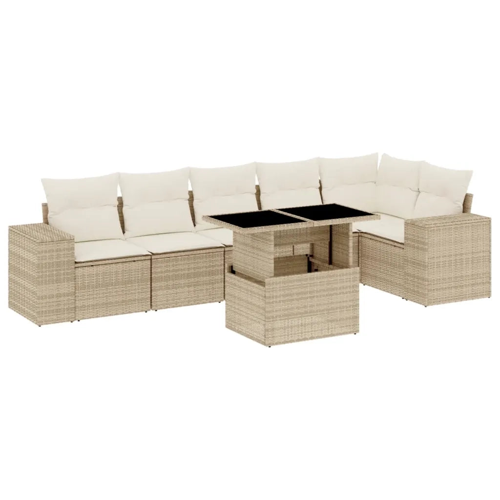 Set Divani da Giardino 7 pz con Cuscini Beige in Polyrattan