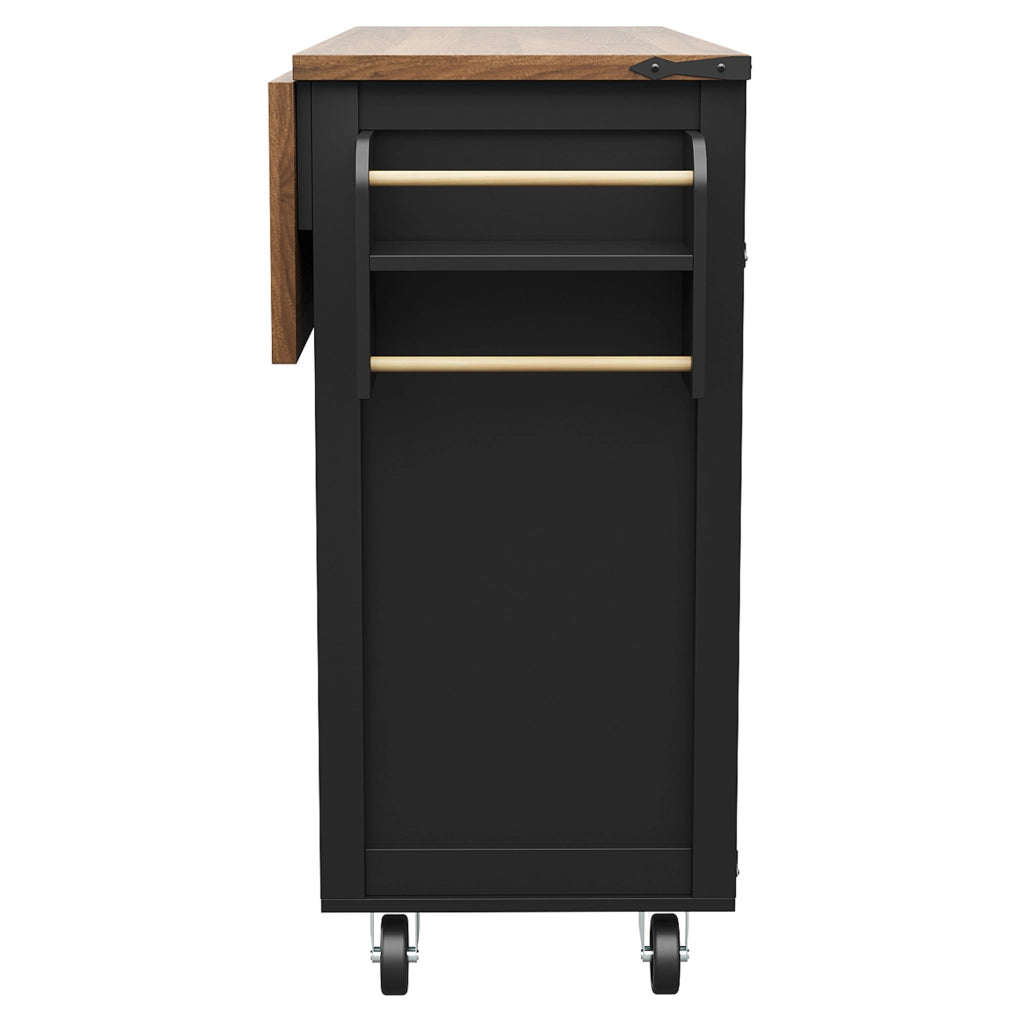 Isola cucina 140x45 cm pieghevole con 3 cassetti e ante scorrevoli; MDF; nero