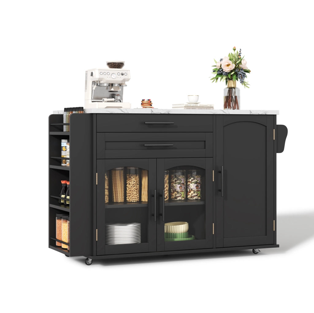 Isola cucina con piano ribaltabile 138x70x90 cm in MDF nero