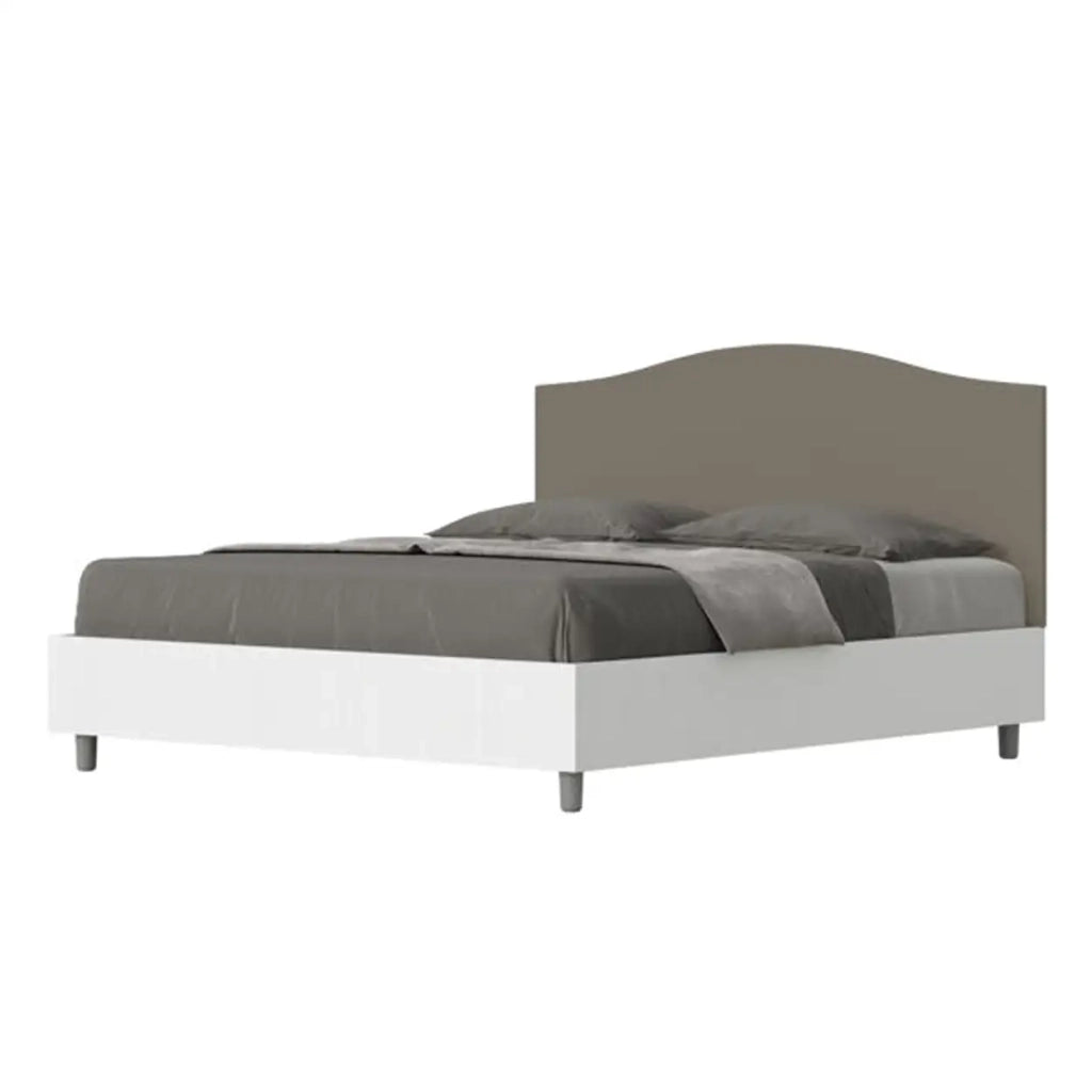 Letto matrimoniale contenitore doppia alzata 160x190 bianco frassino testata similpelle cappuccino Grace