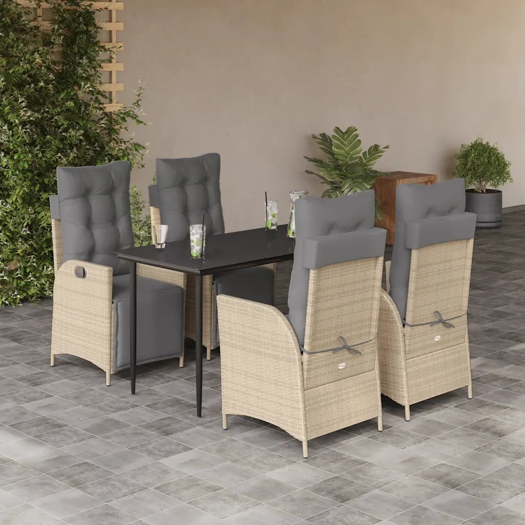Set Pranzo da Giardino 5 pz con Cuscini Beige Misto Polyrattan
