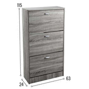 SCARPIERA 3 ANTE IN LEGNO TRUCIOLARE MELAMINICO, OGNI ANTA 2 DIVISORI IN LEGNO ROVERE GRIGIO 63 X 24 X 115 CM