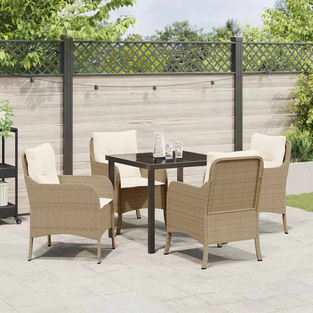 Set da Pranzo per Giardino con cuscino 5 pcs Beige polyrattan