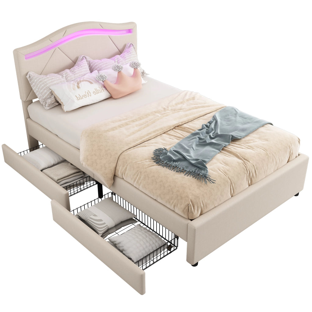 letto imbottito lino beige 90 x 200 cm