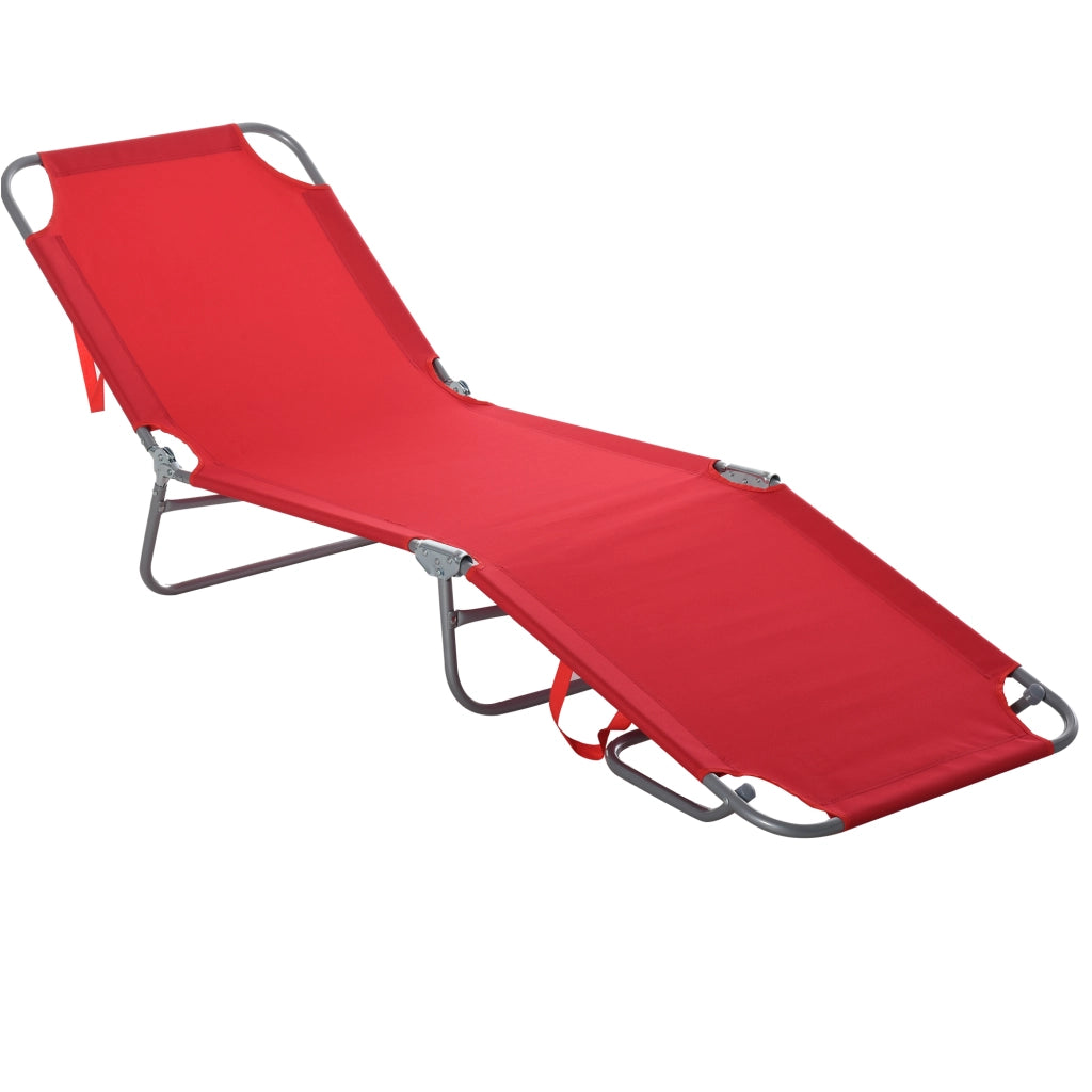 Lettino Prendisole Pieghevole 187x55x24 cm con Schienale Reclinabile su 5 Livelli in Tessuto Oxford Rosso