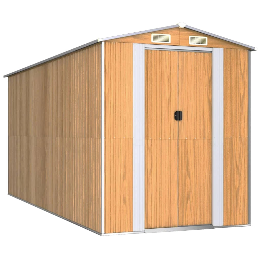 Casetta da giardino cabina ripostiglio capanno da esterno capanno per attrezzi robusta colore chiaro 192 x 440 x 223 cm acciaio zincato marrone 02_0022305