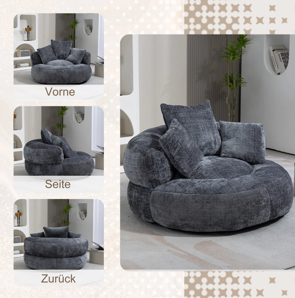 Poltrona sacco lazy sofa in ciniglia grigio 108x108x52 cm; seduta ampia