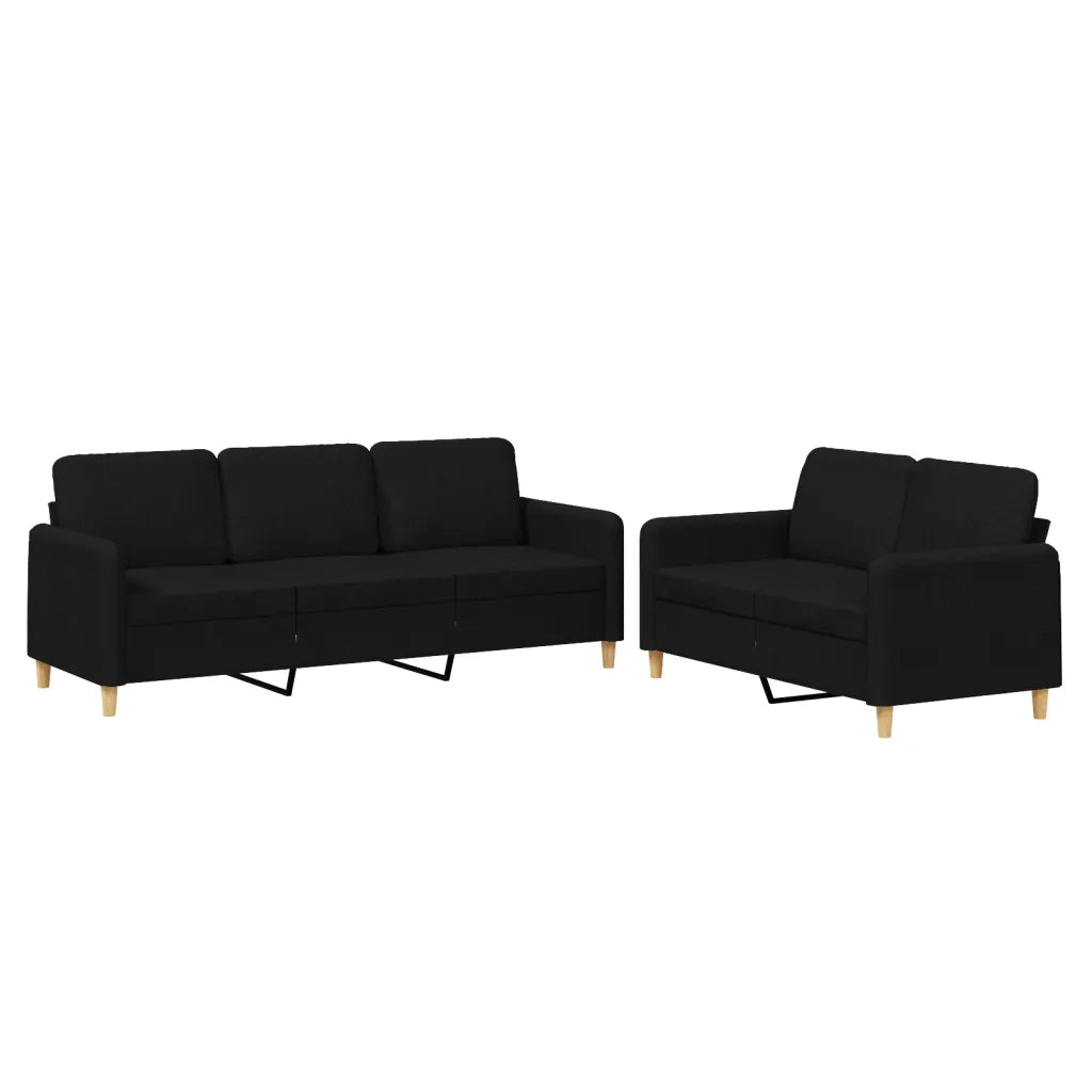 Set di Divani 2 pz con Cuscini Nero in Tessuto