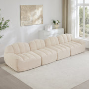Divano modulare 4 posti senza struttura con seduta profonda e schienale ergonomico in pile granulato beige bianco