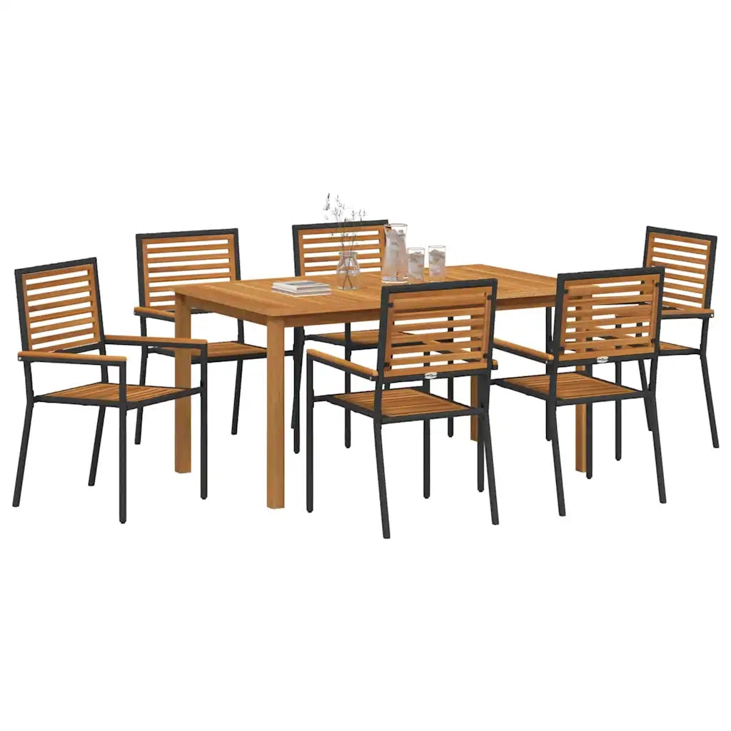 Set da Pranzo per Giardino 7 pcs Nero Legno di Acacia Massello 3365520