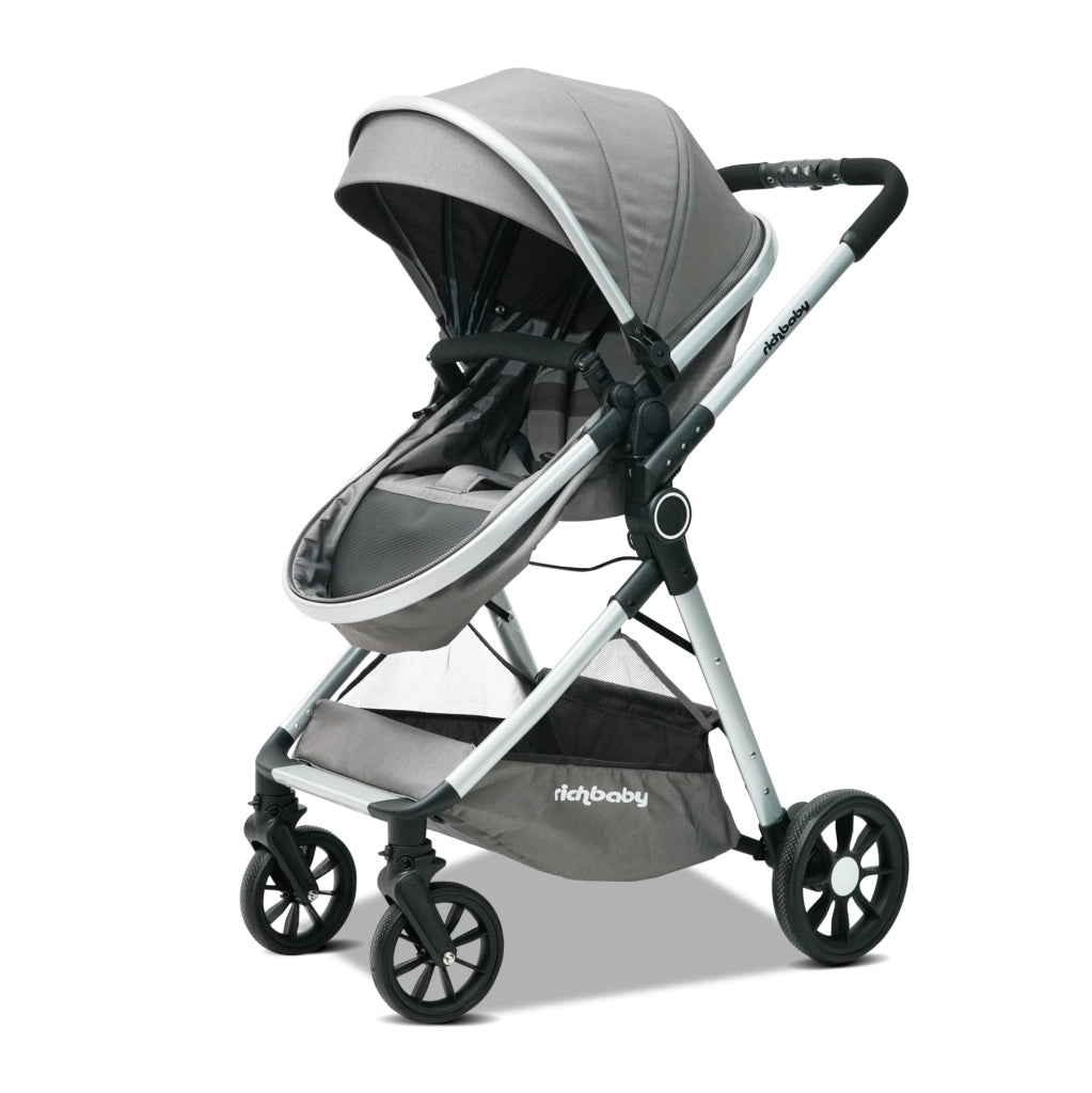 Passeggino 2 in 1 0-36 mesi grigio – schienale regolabile e chiusura compatta