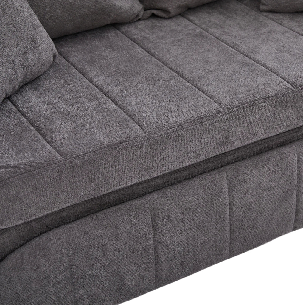 Divano letto multifunzionale in chenille grigio 139x83x58 cm; con cuscini e tasca laterale