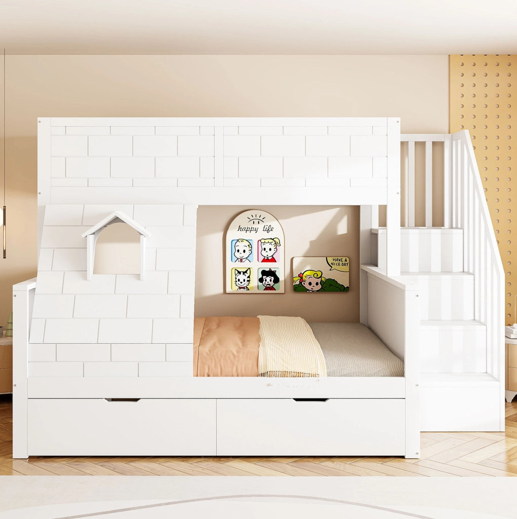 Letto a castello per bambini bianco 90x200/140x200 con scale