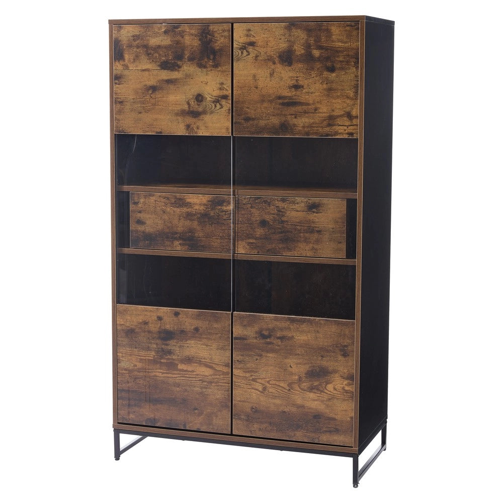 Vetrina con LED e Cassetti ¨C MINIMAL ¨C Nero/Legno, 80x40x138