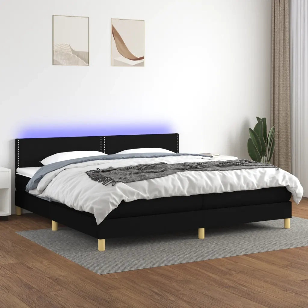 Letto a Molle Materasso e LED Nero 200x200cm in Tessuto 3133663