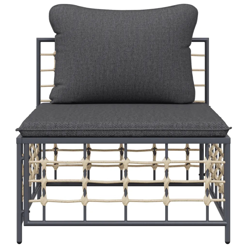 Divano Centrale da Giardino con Cuscini Polyrattan Grigio Scurocod mxl 70694