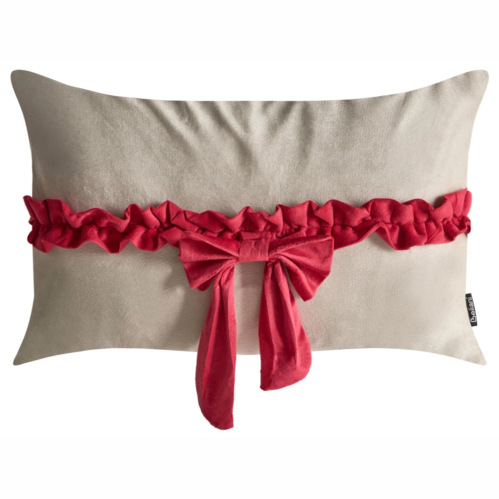 Set di 2 cuscini decorativi in velluto con motivo natalizio a fiocco 50 x 30 cm tortora e rosso accessorio decorativo