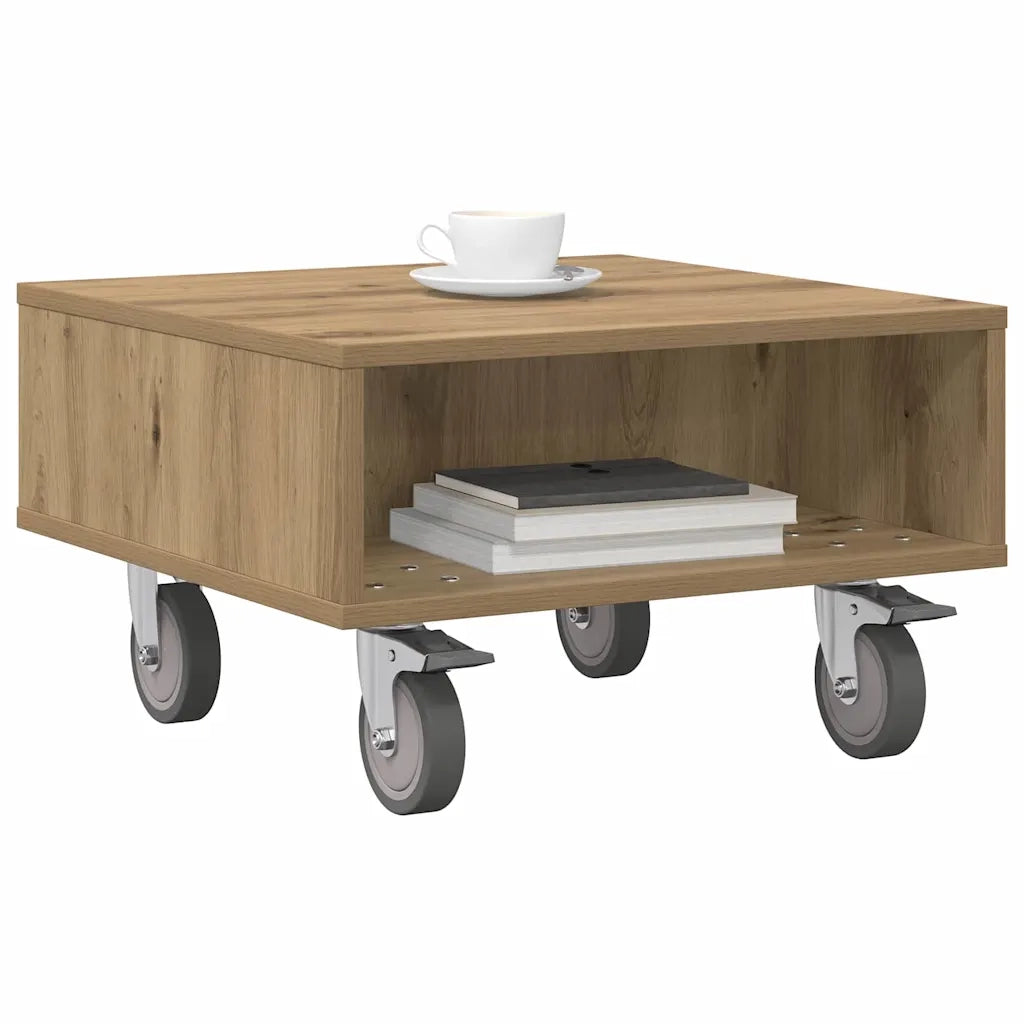 Tavolino con Ruote Rovere artigianale 50,5 x 50 x 30 cm