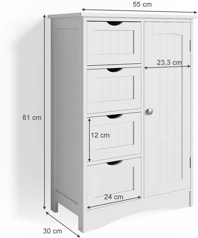 Cassettiera da bagno Bianco, Bianco, 55 x 81 cm, per conservare e abbinare con mobili da bagno Bianco