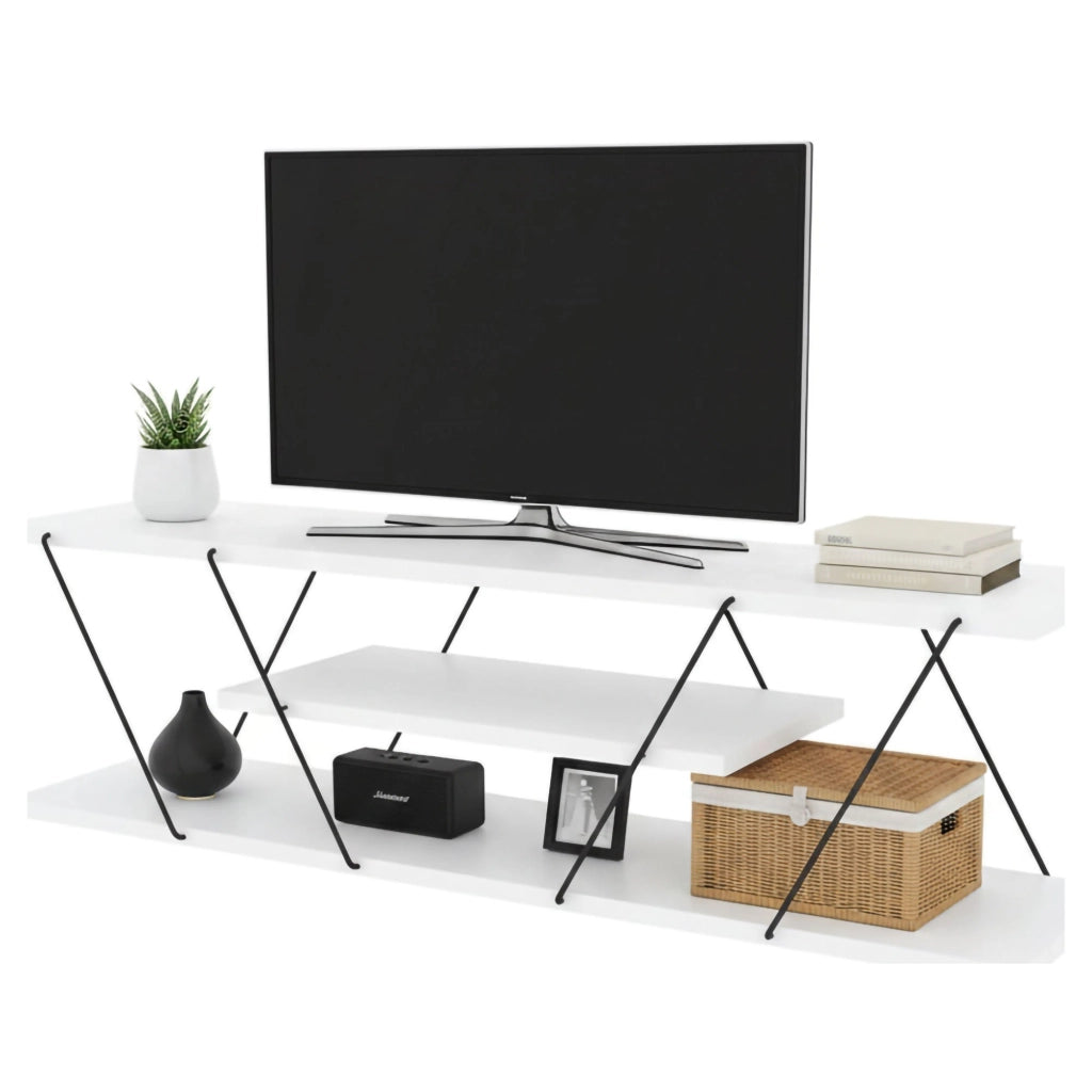 Mobile porta TV Desdemona, Credenza da soggiorno, Armadio basso per TV, Base parete attrezzata, 120x30h33 cm, Bianco e Nero