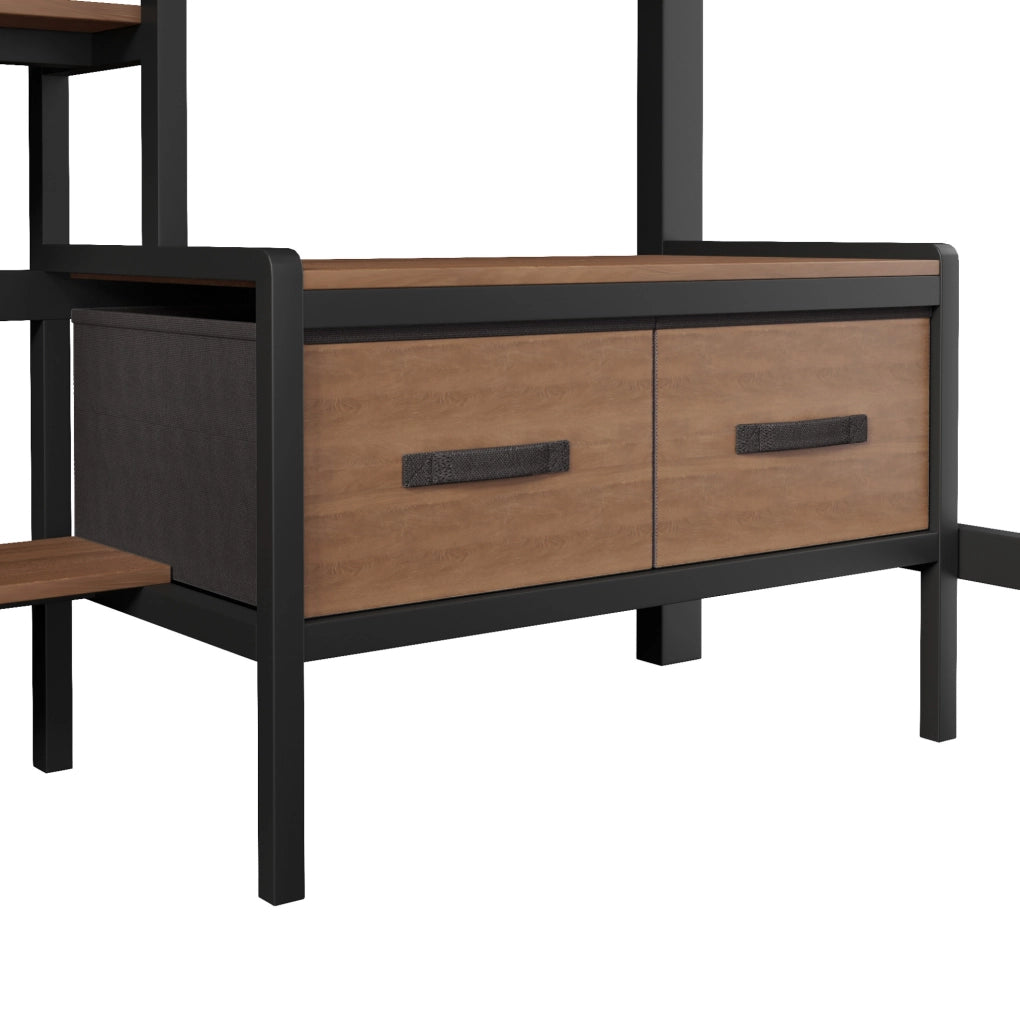 Letto a soppalco 90x200 cm con scrivania; ripiani; LED e USB; nero