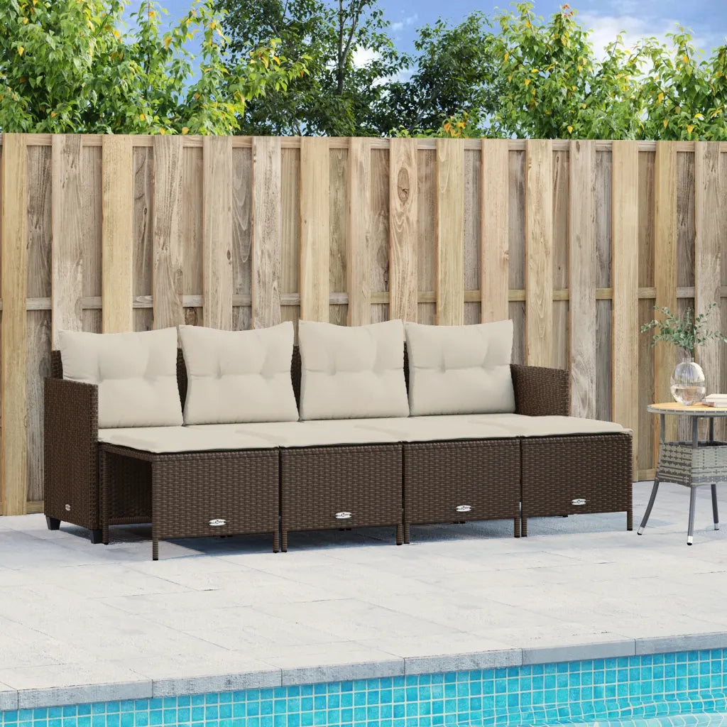 Set Divano da Giardino 5 pz | Set Salotto da Giardino con Cuscini Marrone in Polyrattan