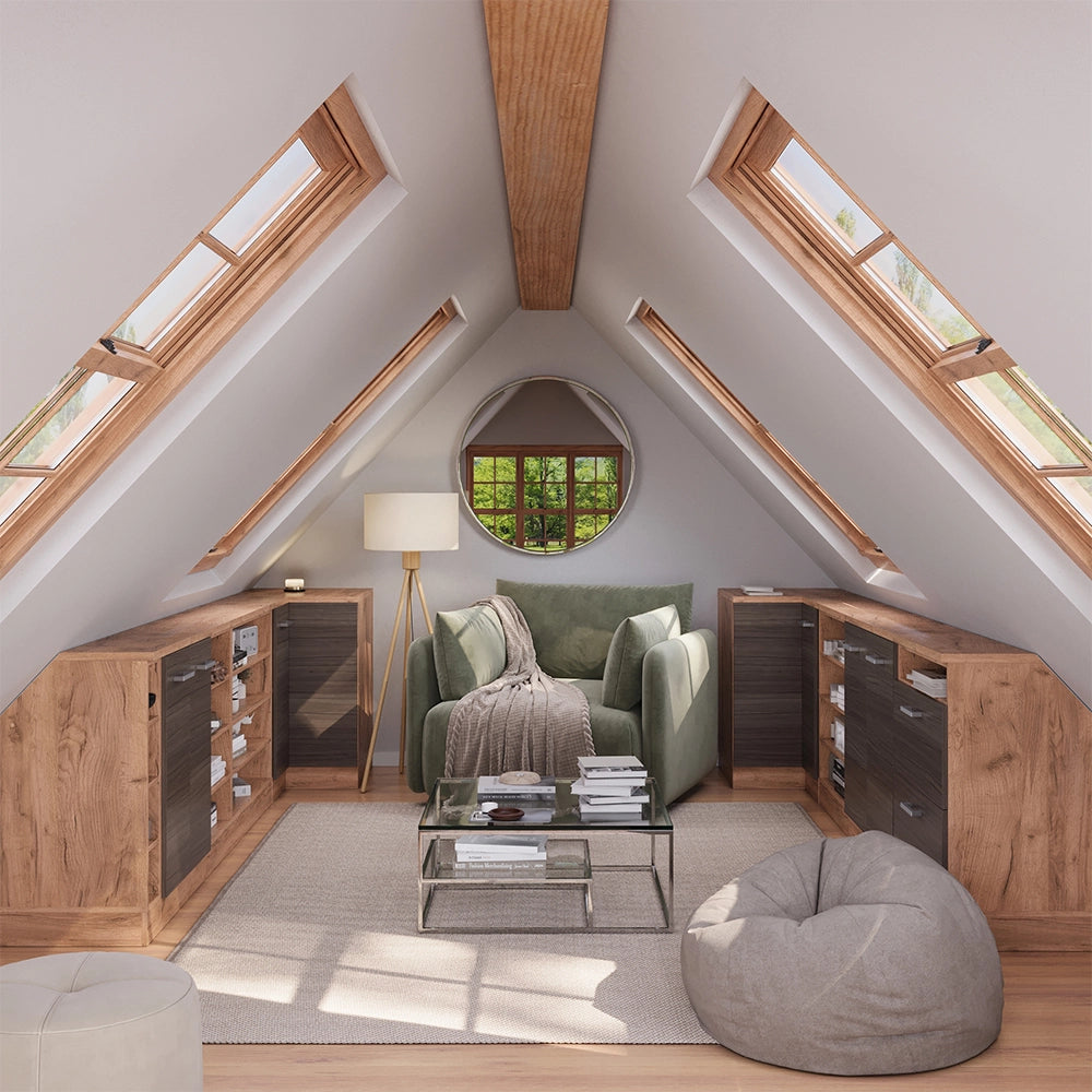 Mobile sottotetto Rion Grigio nobile/Rovere dorato 60 x 83.8 cm con 2 cassetti, carcassa 60 cm profondità Vicco