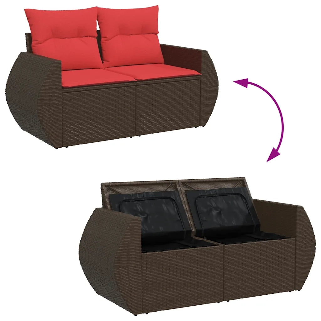 Set Divano da Giardino 5 pz | Set Salotto da Giardino con Cuscini Marrone in Polyrattan