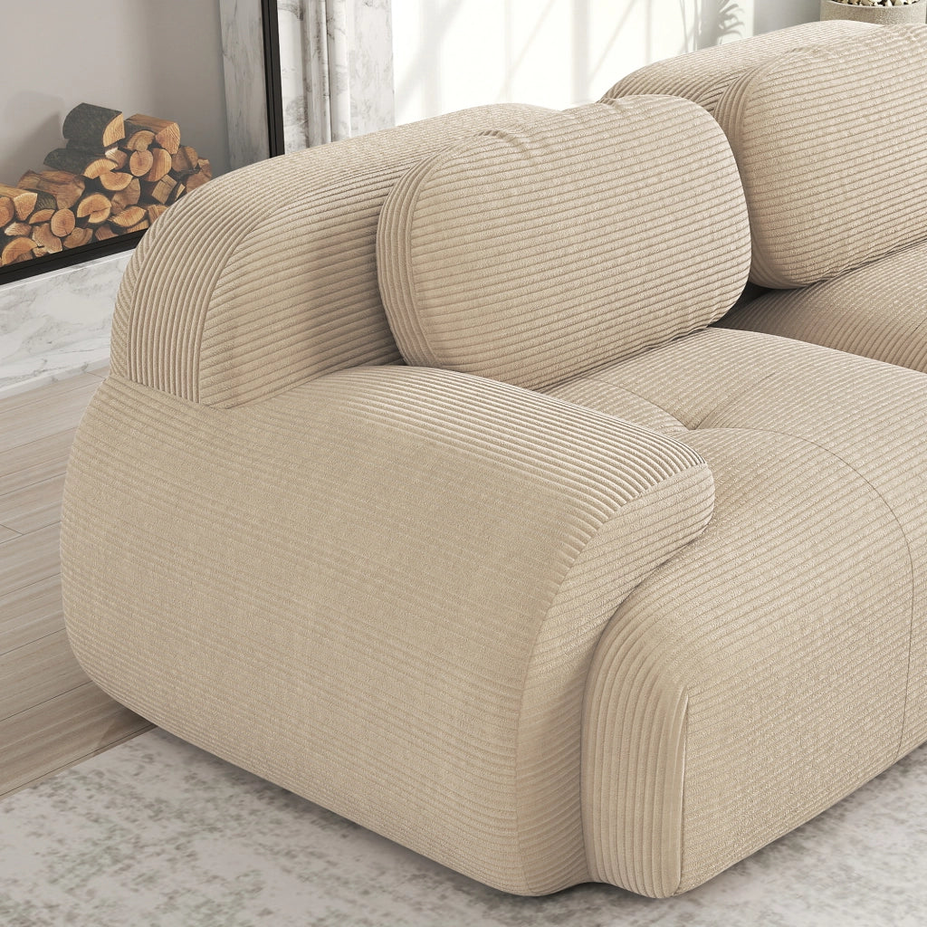 divano angolare modulare senza montaggio con design ergonomico e base antiscivolo in velluto a coste beige