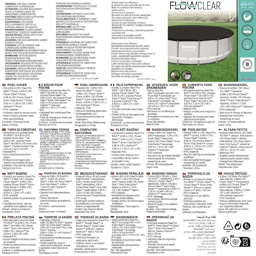 Bestway Copertura per Piscina Flowclear 488 cm 3202470