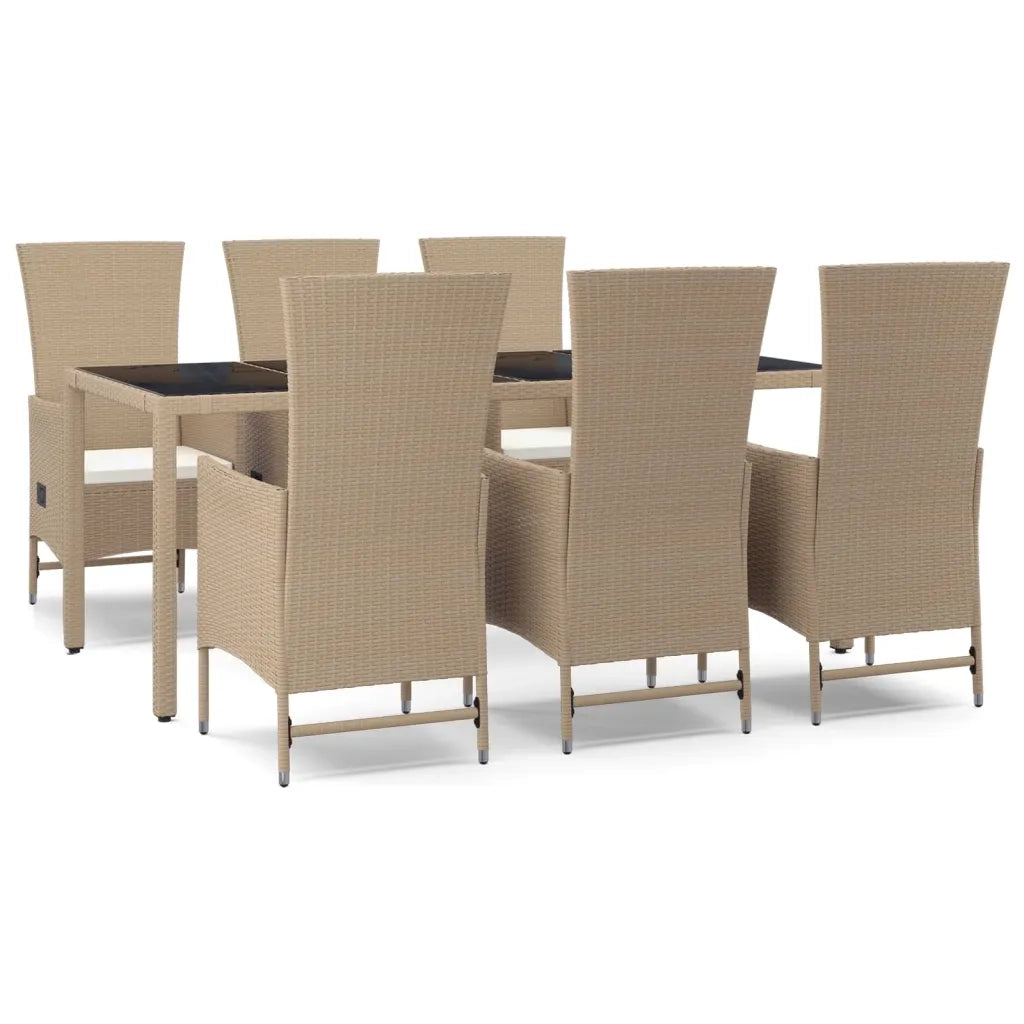 Set da Pranzo da Giardino 7 pz con Cuscini Beige in Polyrattan 3157570