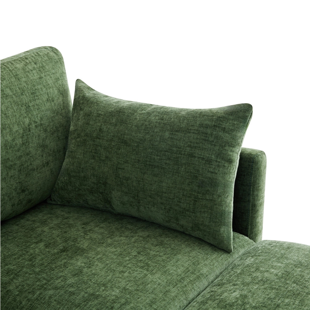 Divano angolare modulare 3 a 4 posti con pouf mobile e 4 cuscini in Chenille Verde