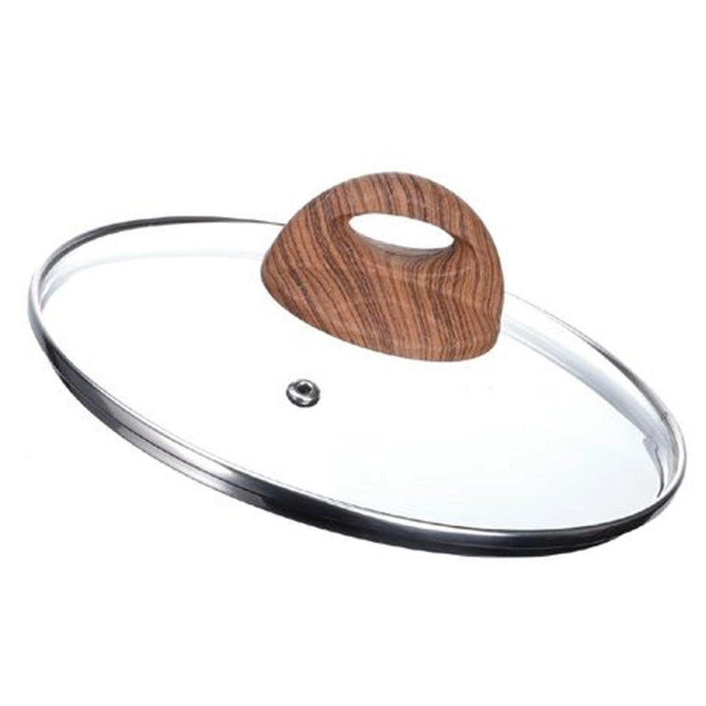 Trade Shop - Coperchio In Vetro Temperato Per Pentola Padella Ricambio ø16 A 32cm Pomello Effetto Legno -