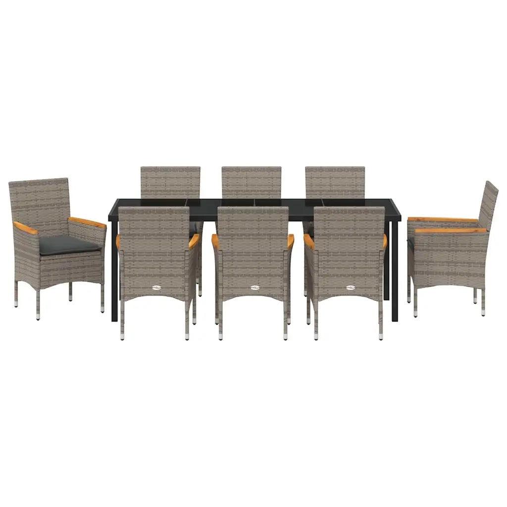 Set da Pranzo per Giardino con cuscino 9 pcs Grigio polyrattan 3379855