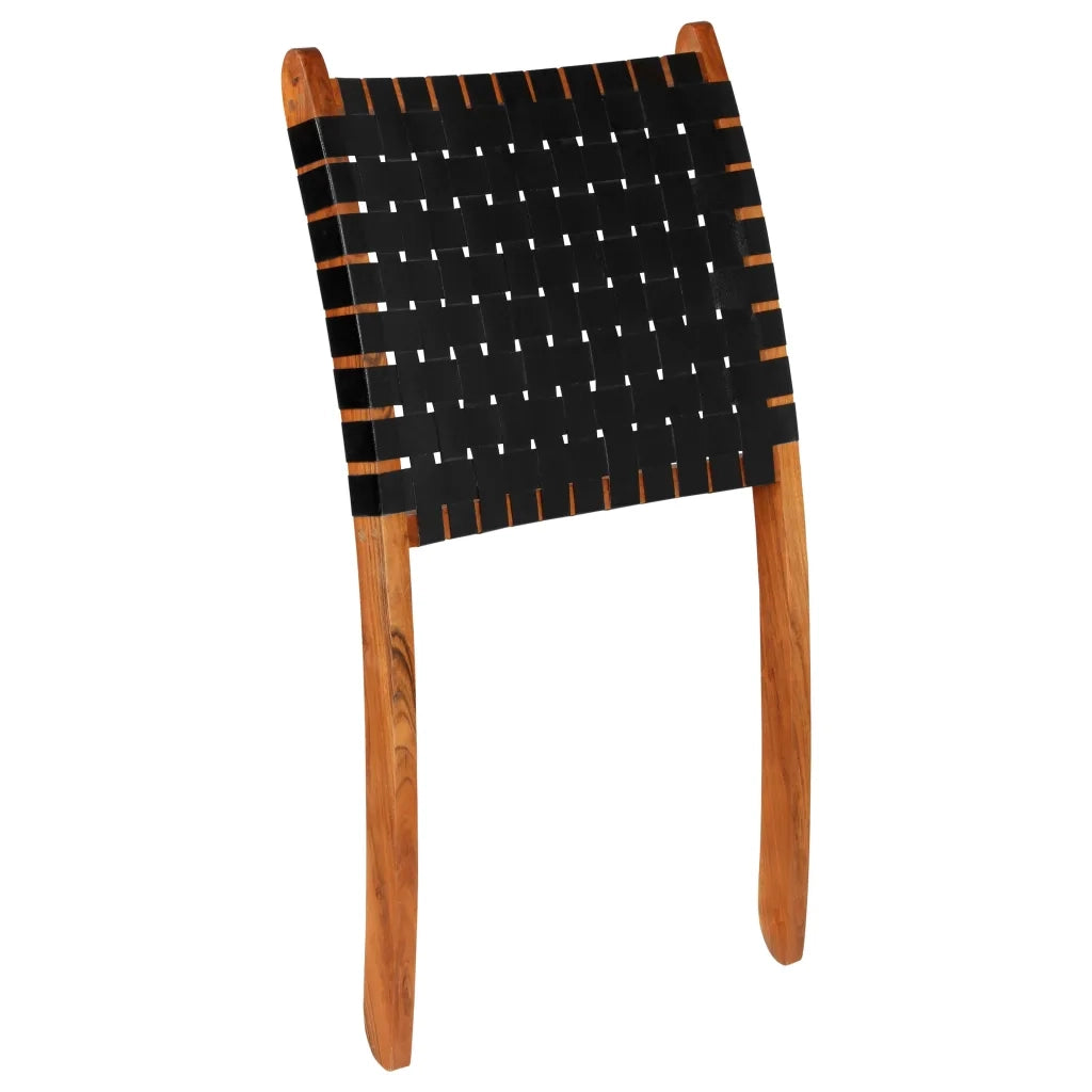 Sedia Pieghevole a Strisce Incrociate Nera in Vera Pelle CFW5733395