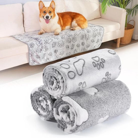 Set di 3 Coperte Fleece Indossabili per Cani - Coperta per Animali da Piccoli Cani e Gatti - Coperta per Cuccioli - Protezione per Cuscino - Grigio - Comodo e Caldo