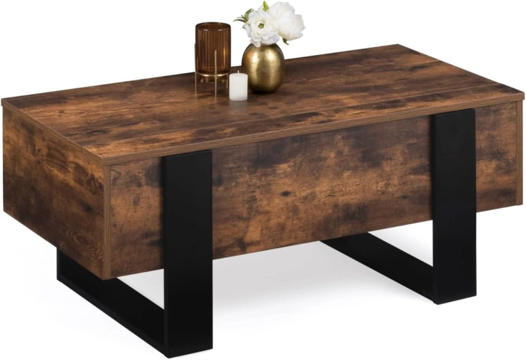 Tavolino con piano sollevabile in legno effetto invecchiato e nero PHOENIX