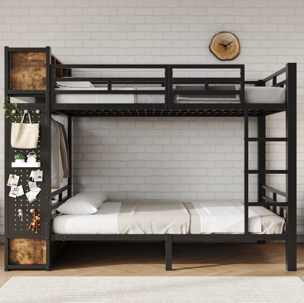 Etagenbett in metallo nero 120x200 cm con armadio; cassetto e vani portaoggetti