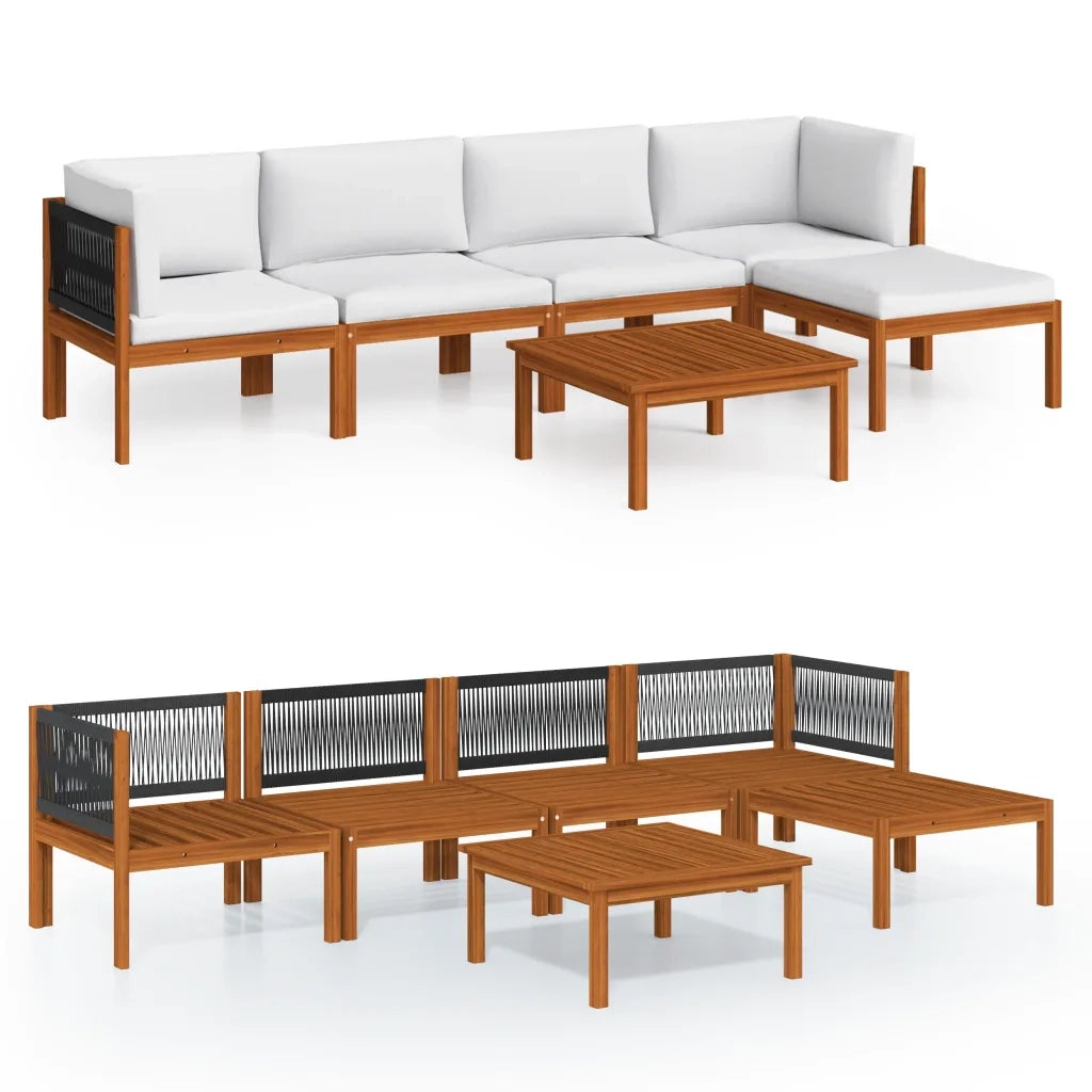 Set Divani da Giardino 6 pz con Cuscini Crema Massello Acacia cod mxl 44063
