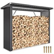 Capanno Portalegna in Acciaio da Esterno, Base Rialzata e Tetto Inclinato, 213x66.5x150 cm, Grigio Scuro