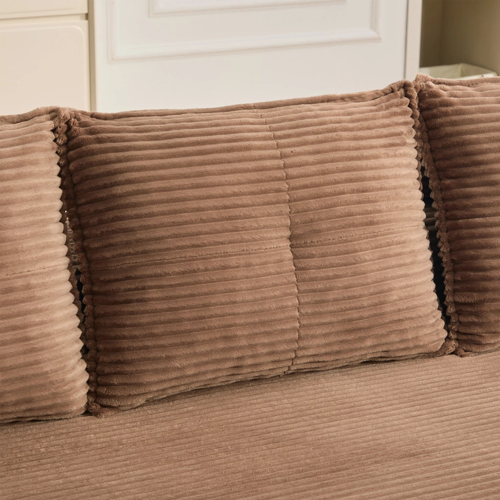 Divano letto 3 posti - con tasche laterali e portabicchiere - in cord marrone