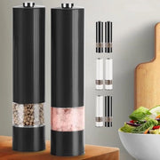Set di macinatore di sale e pepe - Macinatore di sale e pepe elettrico con lavorazione ceramica con illuminazione LED - 2 pezzi (Nero)