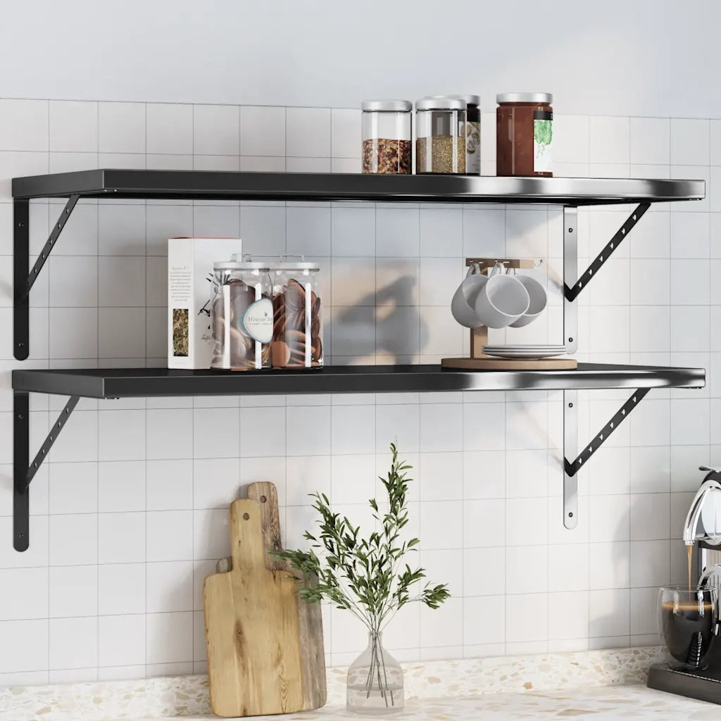 Mensole a Muro 2 pz 100x40 cm Nero in Acciaio Inossidabile 3214511