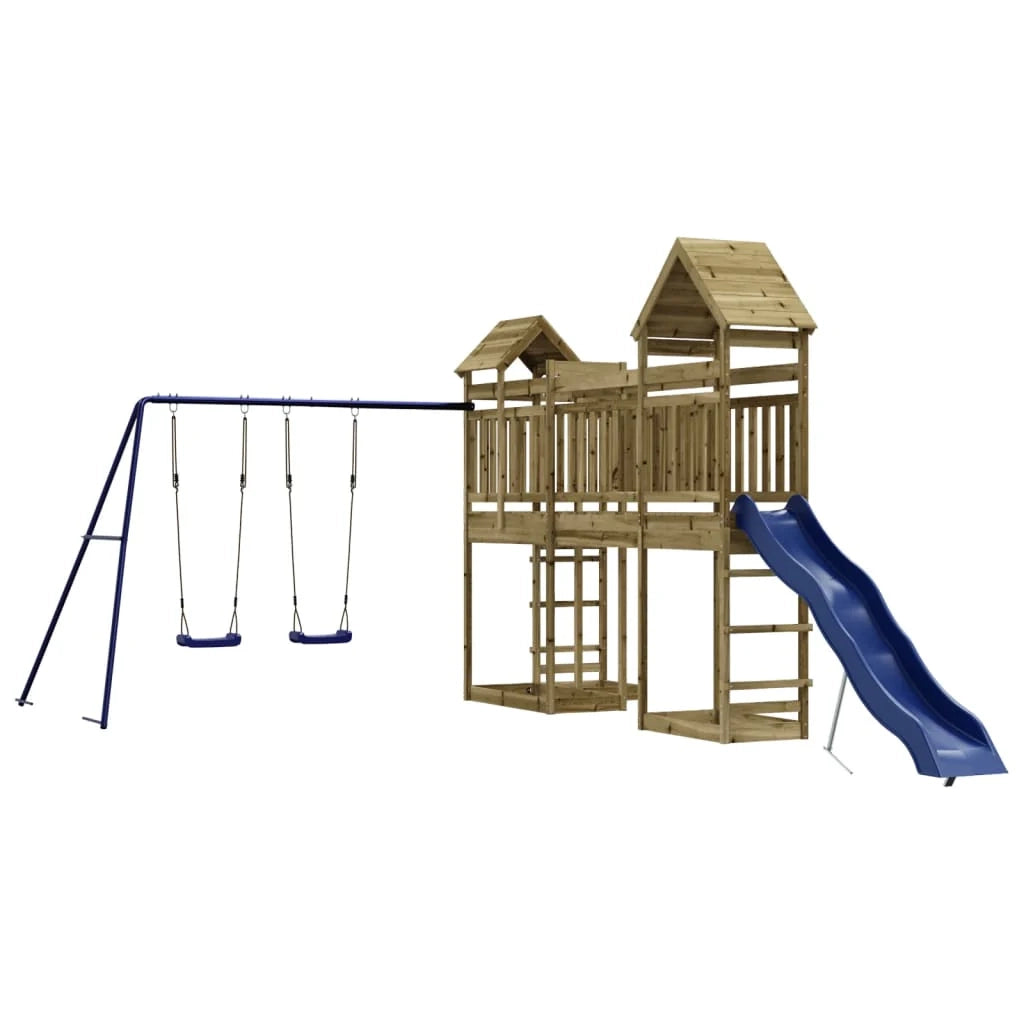 Altalene per parco giochi all'aperto scivolo altalene robuste giochi da giardino 362 x 560 x 264 cm legno di pino impregnato 02_0004787